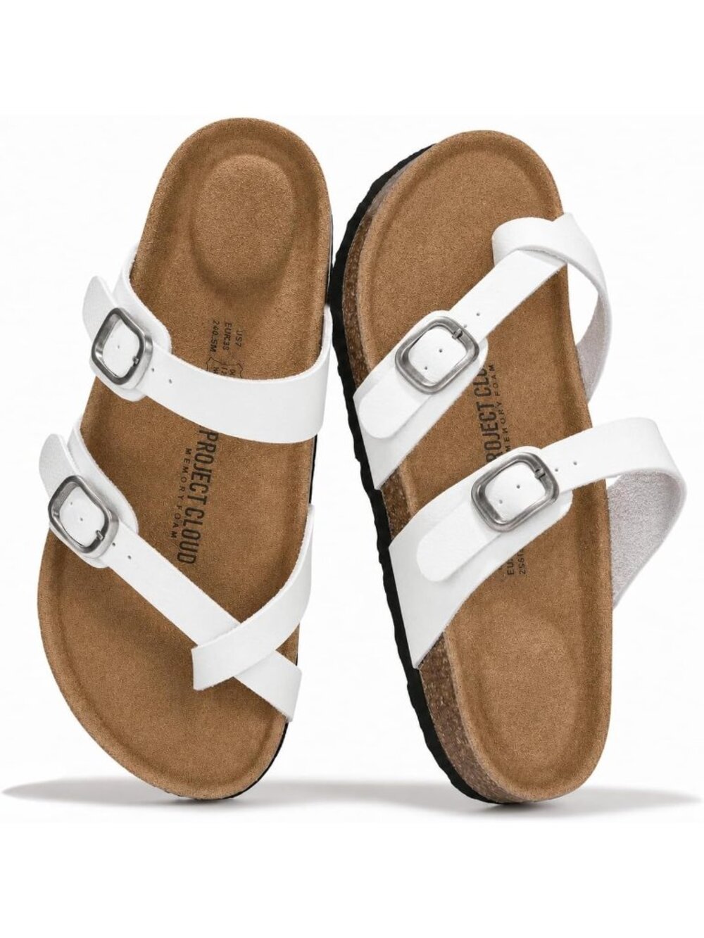 Women's White 100% Genuine Leather Memory Foam Insole Lightweight Sandal Shoes